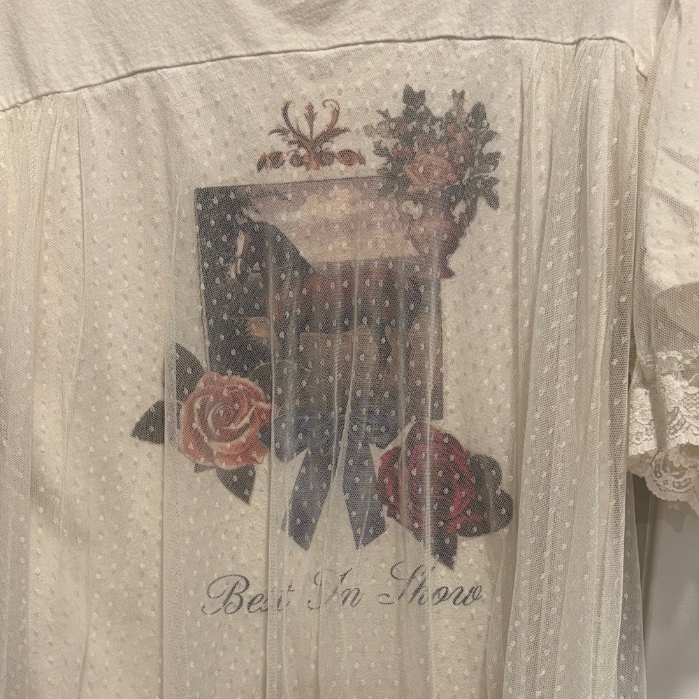 Urban Outfitters Cream Lace Overlay Floral Graphic Tee - Picture 3 of 8